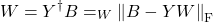 \[W = Y^\dagger B= \argmin_W \norm{B - YW}_{\rm F}\]