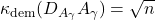 \kappa_{\rm dem}(D_{A_\gamma}A_{\gamma}) = \sqrt{n}