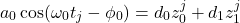 \[a_0 \cos(\omega_0 t_j - \phi_0) = d_0 z_0^j + d_1 z_1^j\]