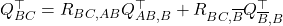 Q_{BC}^\top = R_{BC,AB} Q_{AB,B}^\top + R_{BC,\overline{B}} Q_{\overline{B},B}^\top