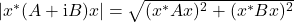 |x^*(A+\mathrm{i}B)x| = \sqrt{(x^*Ax)^2 + (x^*Bx)^2}