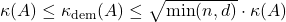 Rendered by QuickLaTeX.com \kappa(A) \le \kappa_{\rm dem}(A)\le \sqrt{\min(n,d)}\cdot \kappa(A)