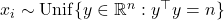 x_i \sim \operatorname{Unif} \{ y \in \mathbb{R}^n : y^\top y = n \}