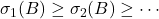 \sigma_1(B) \ge \sigma_2(B) \ge \cdots