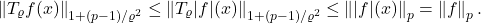 \[\norm{T_\varrho f(x)}_{1+(p-1)/\varrho^2} \le \norm{T_\varrho |f|(x)}_{1+(p-1)/\varrho^2} \le \norm{|f|(x)}_p = \norm{f}_p.\]