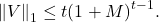 \[\norm{V}_1\le t(1+M)^{t-1}.\]