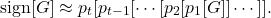 \[\operatorname{sign}[G] \approx p_t[p_{t-1}[\cdots[p_2[p_1[G]]\cdots]].\]