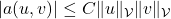 |a(u,v)| \le C \|u\|_{\mathcal{V}}\|v\|_{\mathcal{V}}