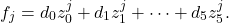 \[f_j = d_0 z_0^j + d_1 z_1^j + \cdots + d_5 z_5^j. \]