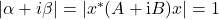 |\alpha+i\beta| = |x^*(A+\mathrm{i}B)x| = 1