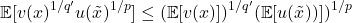 \[\expect[v(x)^{1/q'} u(\tilde{x})^{1/p}]\le (\expect[v(x)])^{1/q'} (\expect[u(\tilde{x}))])^{1/p}\]