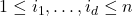 1\le i_1,\ldots,i_d\le n