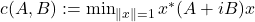 c(A,B) := \min_{\|x\|=1} x^*(A+iB)x