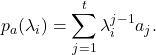 \[p_a(\lambda_i) = \sum_{j=1}^t \lambda_i^{j-1} a_j.\]