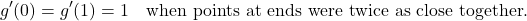 \begin{equation*}g'(0) = g'(1) = 1 \quad \text{when points at ends were twice as close together}.\end{equation*}